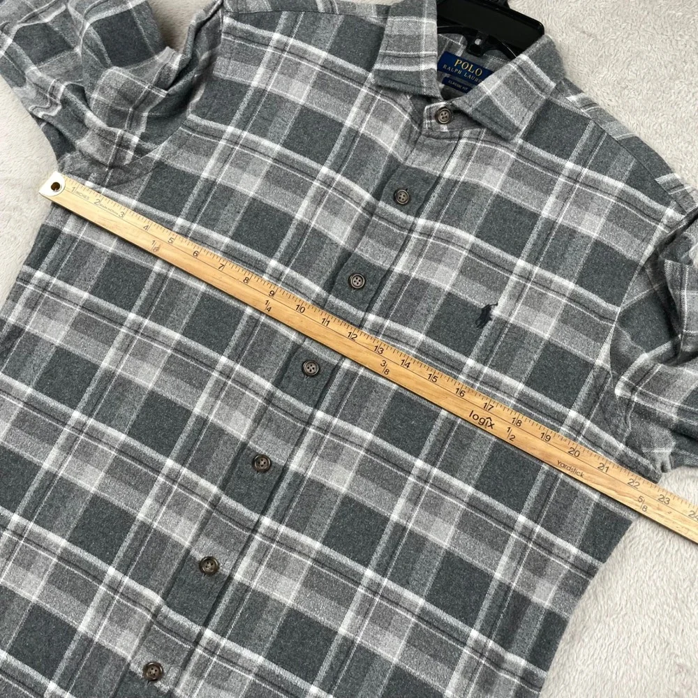 Polo Ralph Lauren Flannel Shirt Mens Medium Classic Fit Gray Plaid Pony Cozy